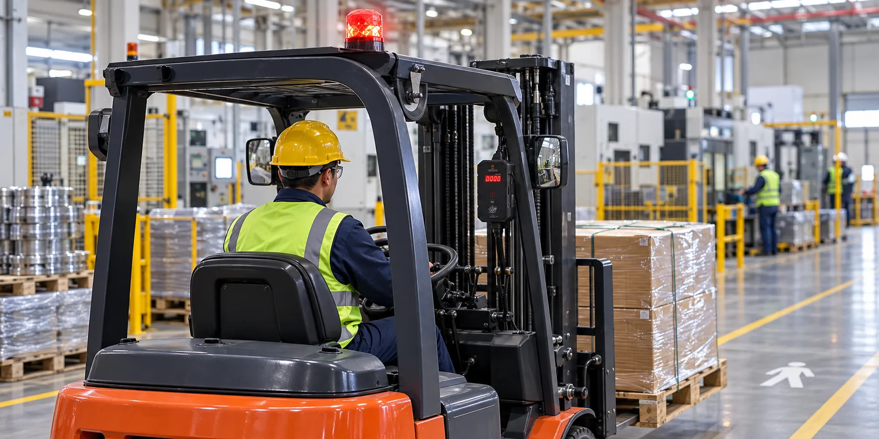 SF-102 forklift overspeed alarm used in a manufacturing facility
