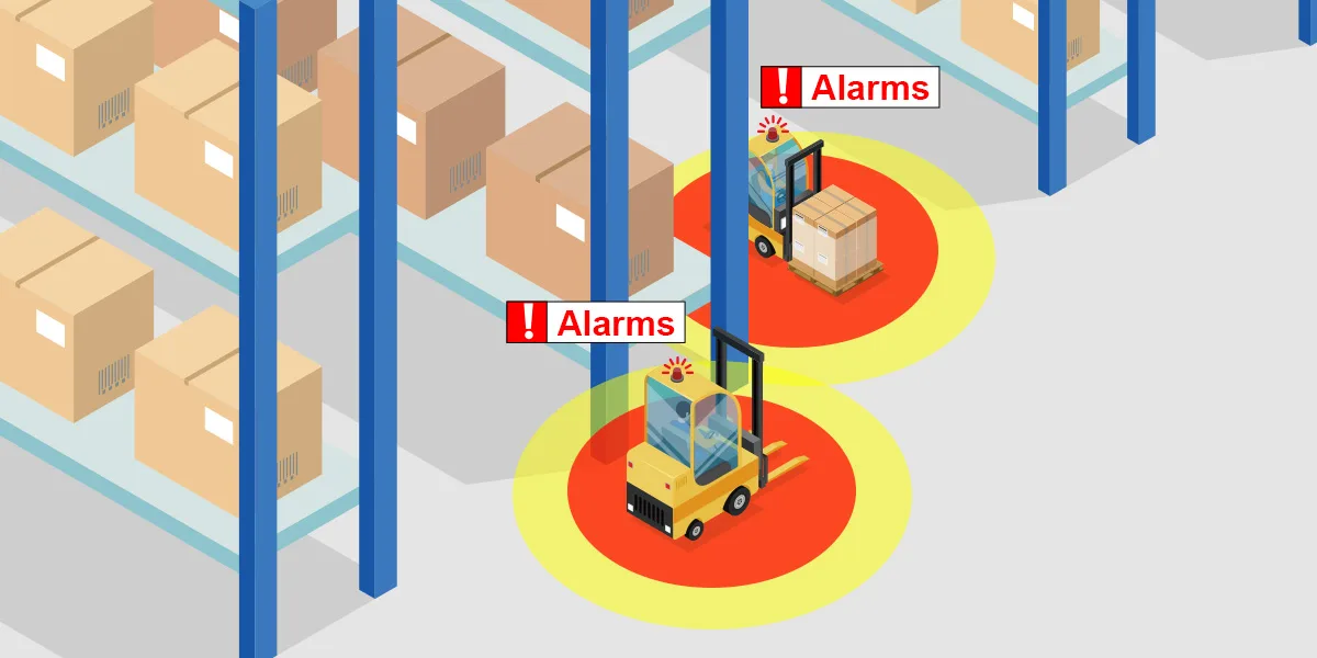 SF-112 forklift-to-forklift UWB warning illustration