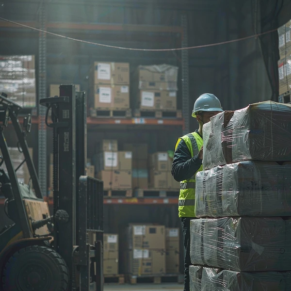 Worker partly hidden behind stacked pallets affecting AI pedestrian detection