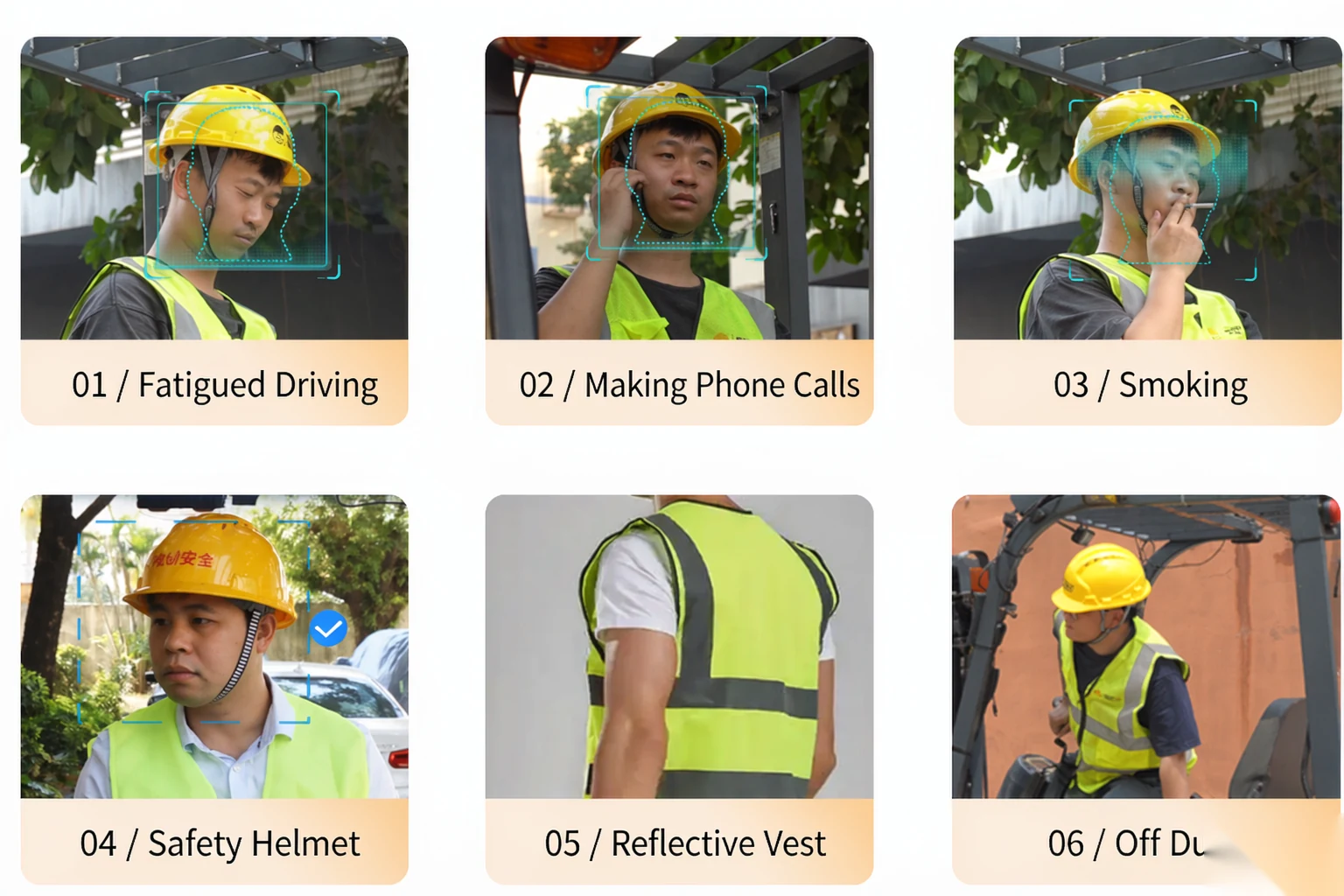 SF-120 driver behavior detection for hard hat, reflective vest and leaving post